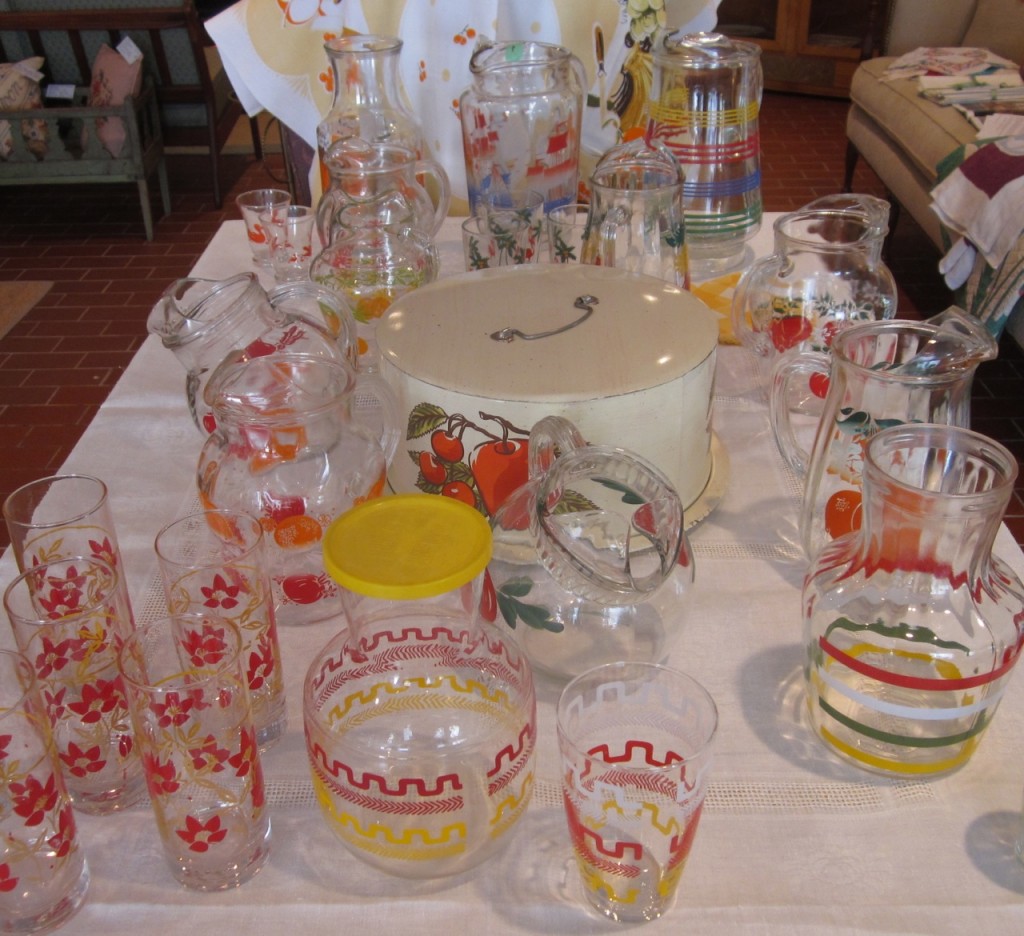 Juice pitchers ($15-20) and glasses sets ($10-20)  Cake carrier ($20)