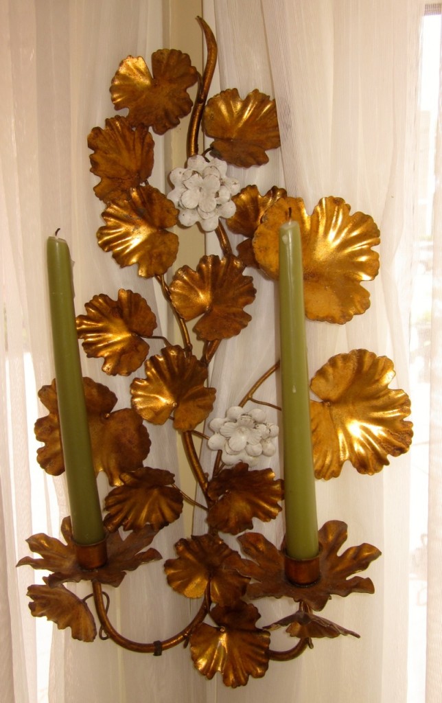 Italian metal sconce with white painted flowers $145.
