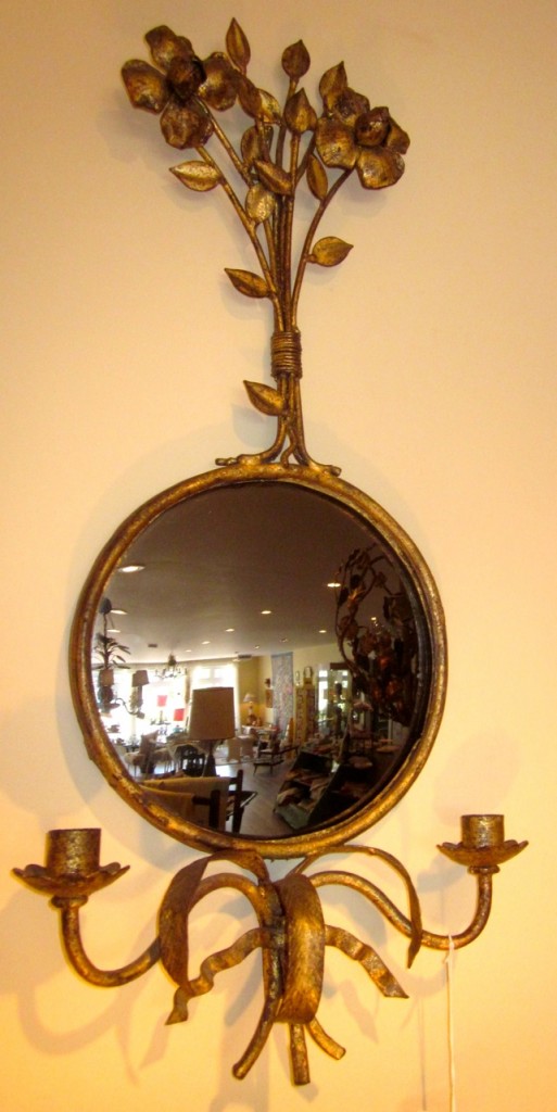 Glamourous gold metal Italian sconce with mirror $350