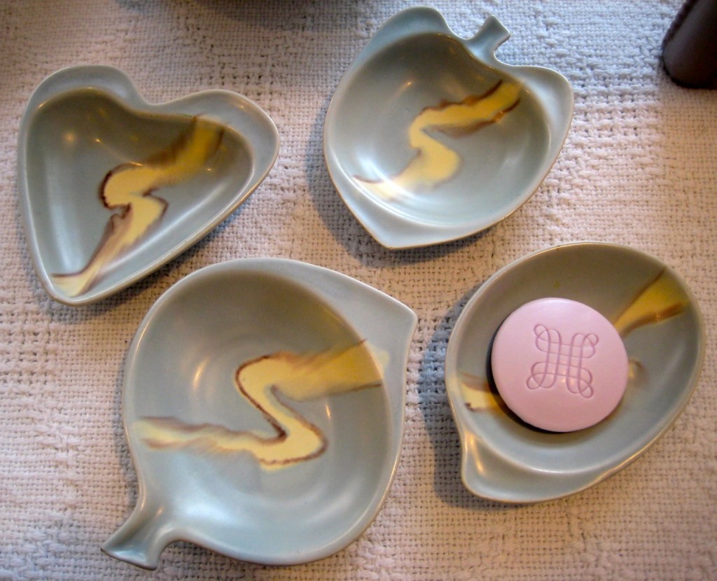 Such a beautiful glaze! Unmarked set of 4 small dishes. Great for guest soap. ($30 set)