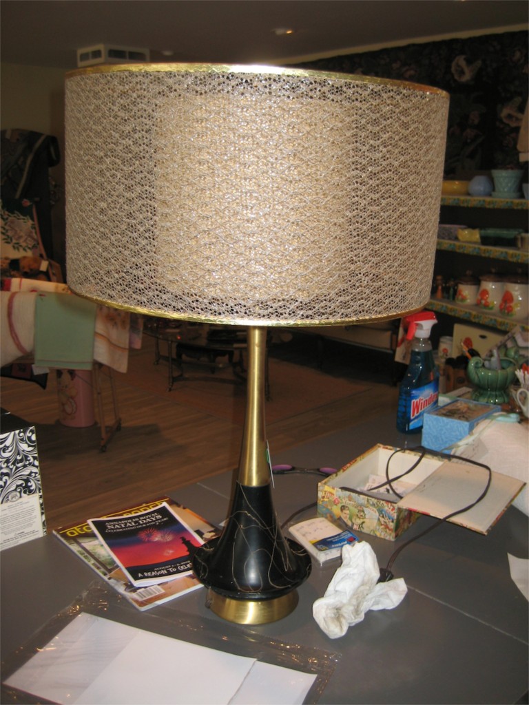 Black lamps with mesh shades in the store.