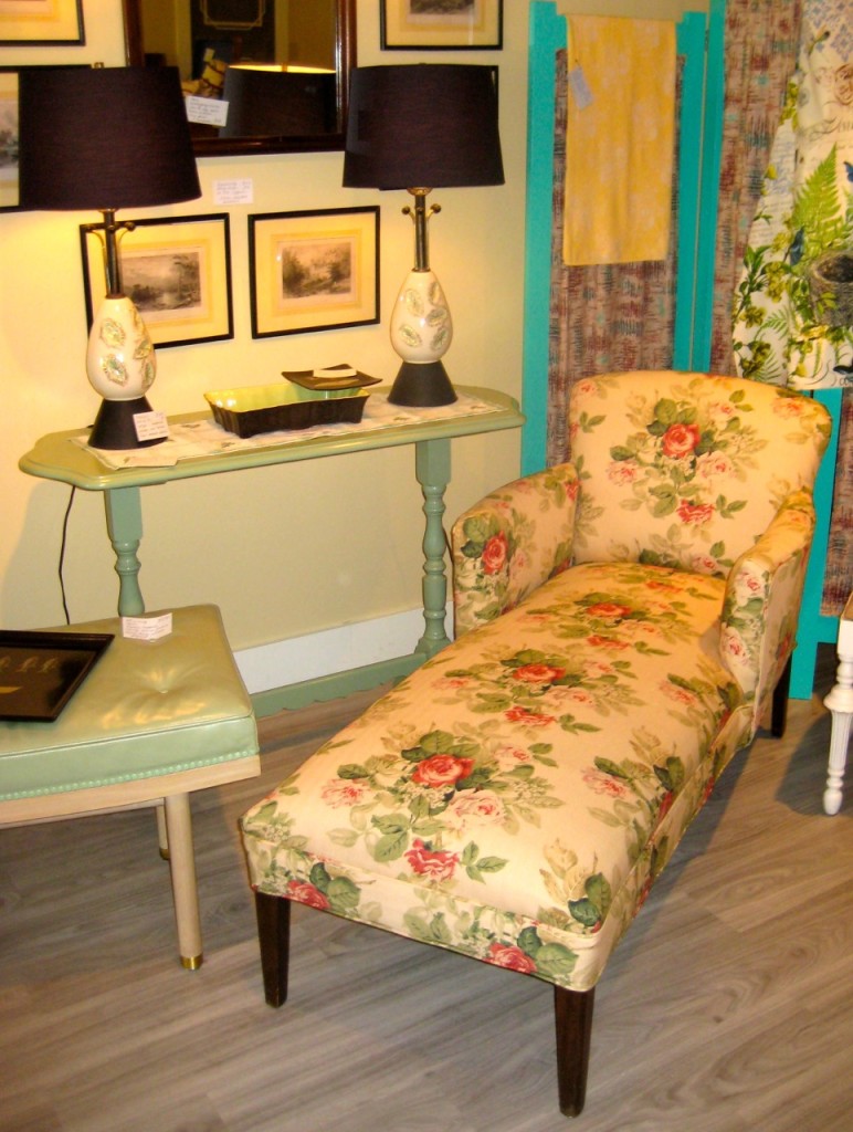 Delightful ladies chaise longue - newly upholstered. $475